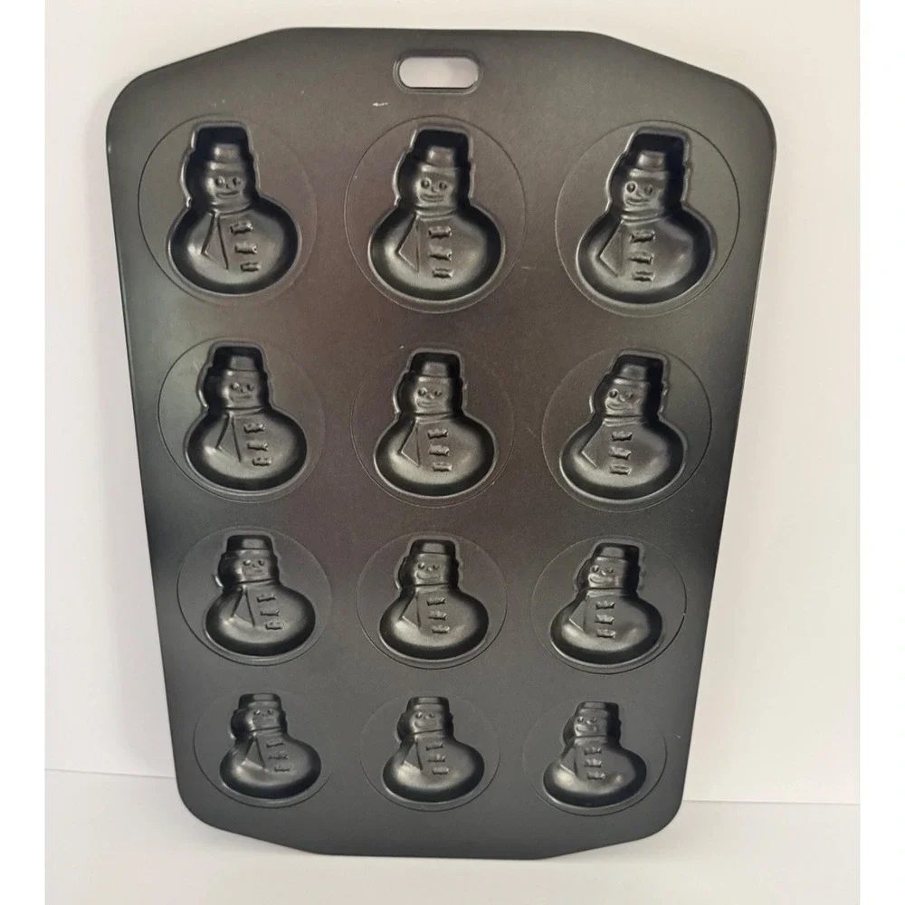 Snowman 12 Cup Nonstick Muffin Cupcake Pan Holiday Winter Baking Mold Dark Gray